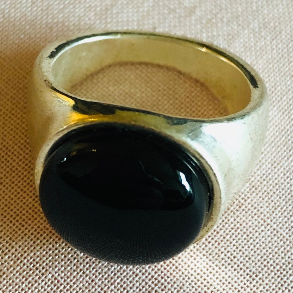 Silver Plated Ring - Black Stone